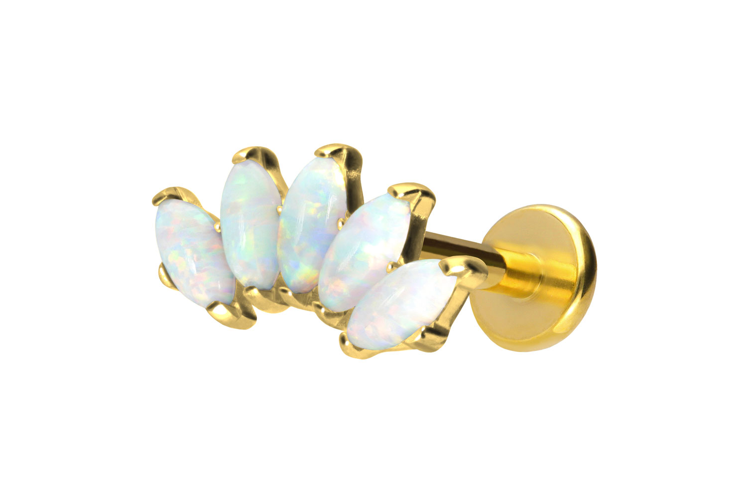 Titan Labret Piercing mit Push Fit BOGEN + SYNTHETSCHE OPALE